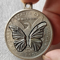 Movable Mechanism Coin " Silver Butterfly" Plated Amazing Hobo Art 07FC0E-D4 - KOEEK
