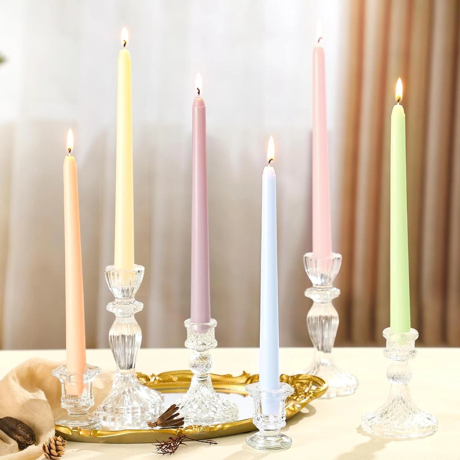 6 Pcs Candy Taper Candles 10 Inch Pastel Unscented Smokeless Tapered Candles 07FC0E-D4 - KOEEK
