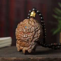 Amulet Double Sided Ornament Yellow Kyara Agarwood Pendant Carved Taotie 07FC0E-D4 - KOEEK