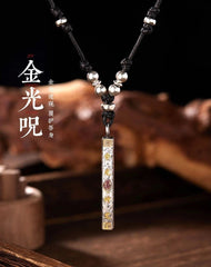 Silver Plated Taoist Jin Guang Script Pendant Necklace Amulet Vintage 1pc 07FC0E-D4 - KOEEK