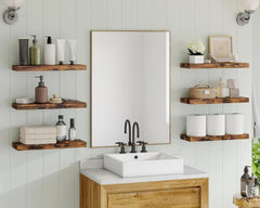 15.8-Inch Floating Shelf, Set of 6 Wooden Shelves, (Rustic Brown) 07FC0E-D4 - KOEEK