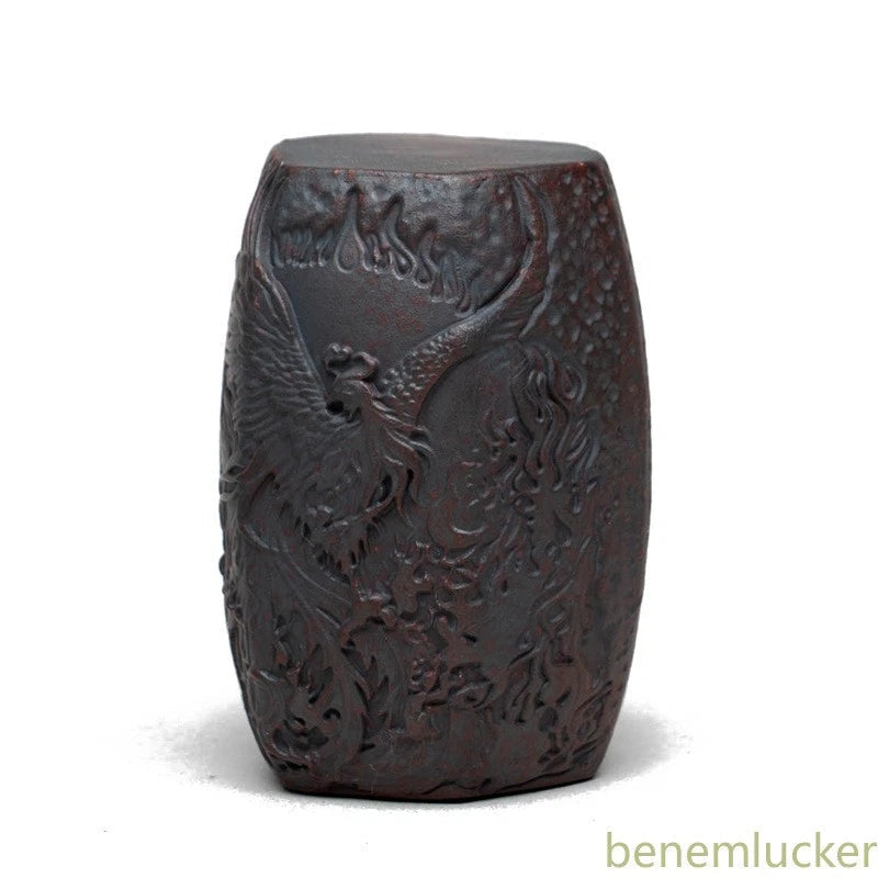5.2cm Yixing Purple Clay Handcarved Dragon Phoenix Lid Saucer Tea Pet Ornament 07FC0E-D4 - KOEEK