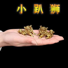 Solid Copper Lion Pair Feng Shui Wealth Guardian Statues Home Car Decor 07FC0E-D4 - KOEEK