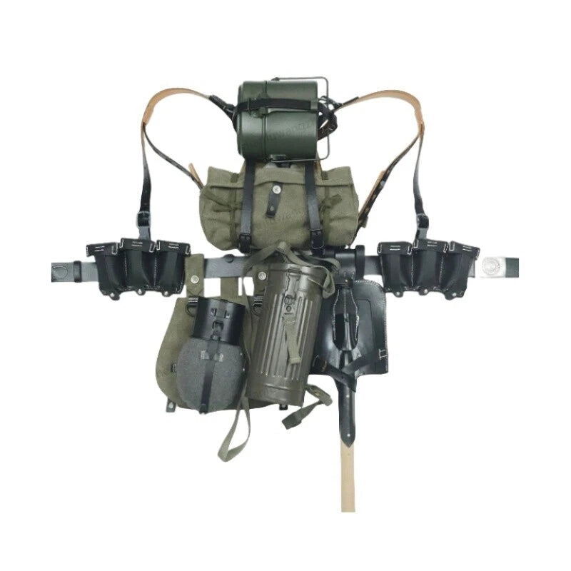 Replica MP40 Canvas Tactical Equipment 98K Straps Bottle Gas Mask Can 11pcs Set 07FC0E-D4 - KOEEK