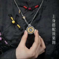 Retro Nine Palaces Bagua Pendant Yellow Wealth God Buddha Board Amulet Necklace 07FC0E-D4 - KOEEK