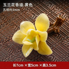 Ceramic Magnolia Stick Incense Holder Set Tea Room Desk Decor 07FC0E-D4 - KOEEK