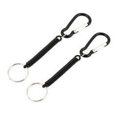 Carabiner Hook Elastic Spring Coil Strap Rope Keychain Black 5 Inch Long 2 Pcs 07FC0E-D4 - KOEEK