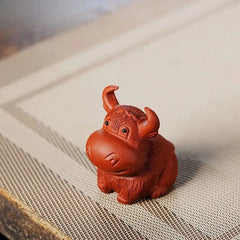 6.8cm Exquisitely Yixing Purple Clay Hand-carved Cow Tea Pet Tea Statue Ornament 07FC0E-D4 - KOEEK