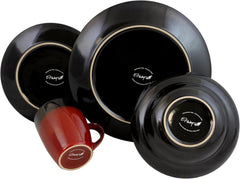 Round Stoare Two Tone Dinnerware Set, 16 Piece, Bright Red and Black 07FC0E-D4 - KOEEK