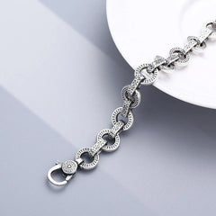 Real Solid 925 Sterling Silver Pattern Circle Bracelet Chain Jewelry 7.1"-7.9" 07FC0E-D4 - KOEEK
