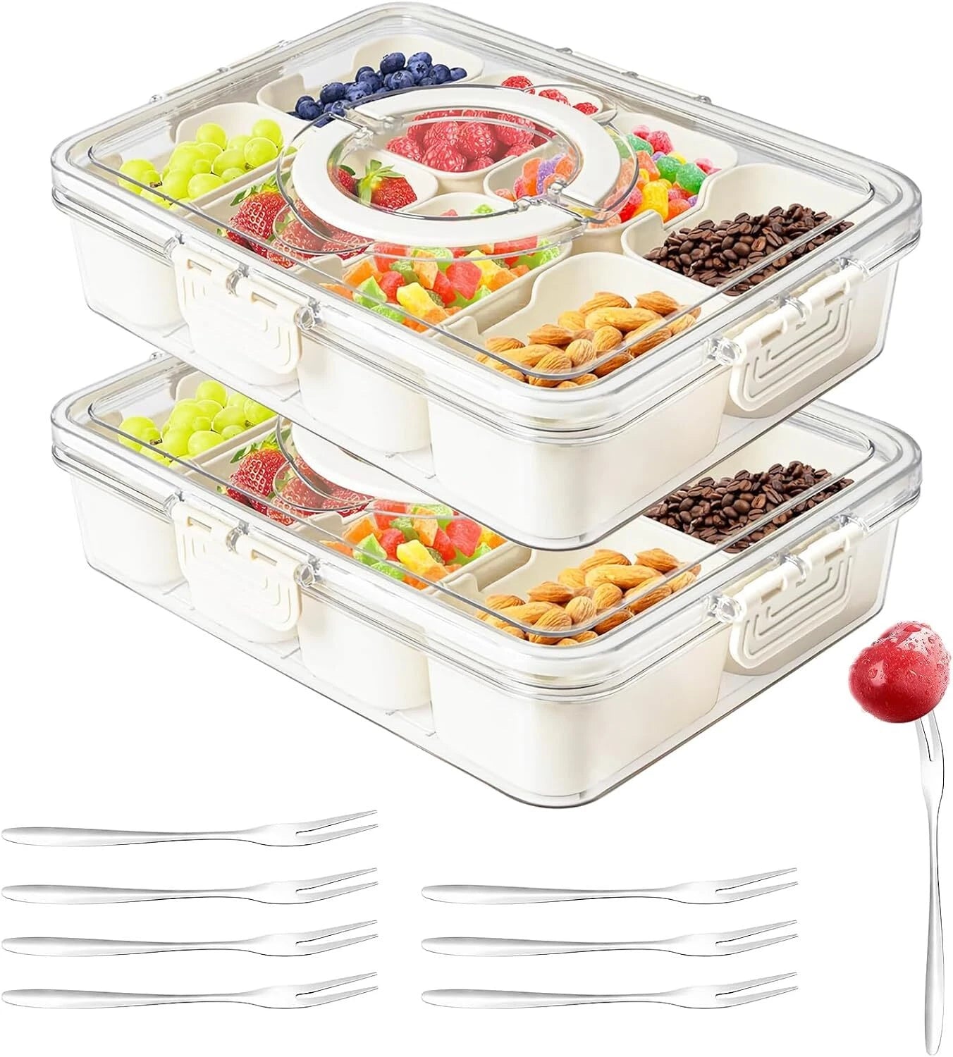 Snackle Box Container,Portable Snack Box 8 Compartment Divided Serving with Lid 07FC0E-D4 - KOEEK