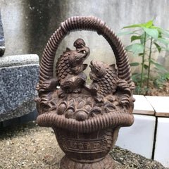 Vietnam Agarwood Flower Basket Figurine 18cm Wood Carving Feng Shui Decor Gift 07FC0E-D4 - KOEEK