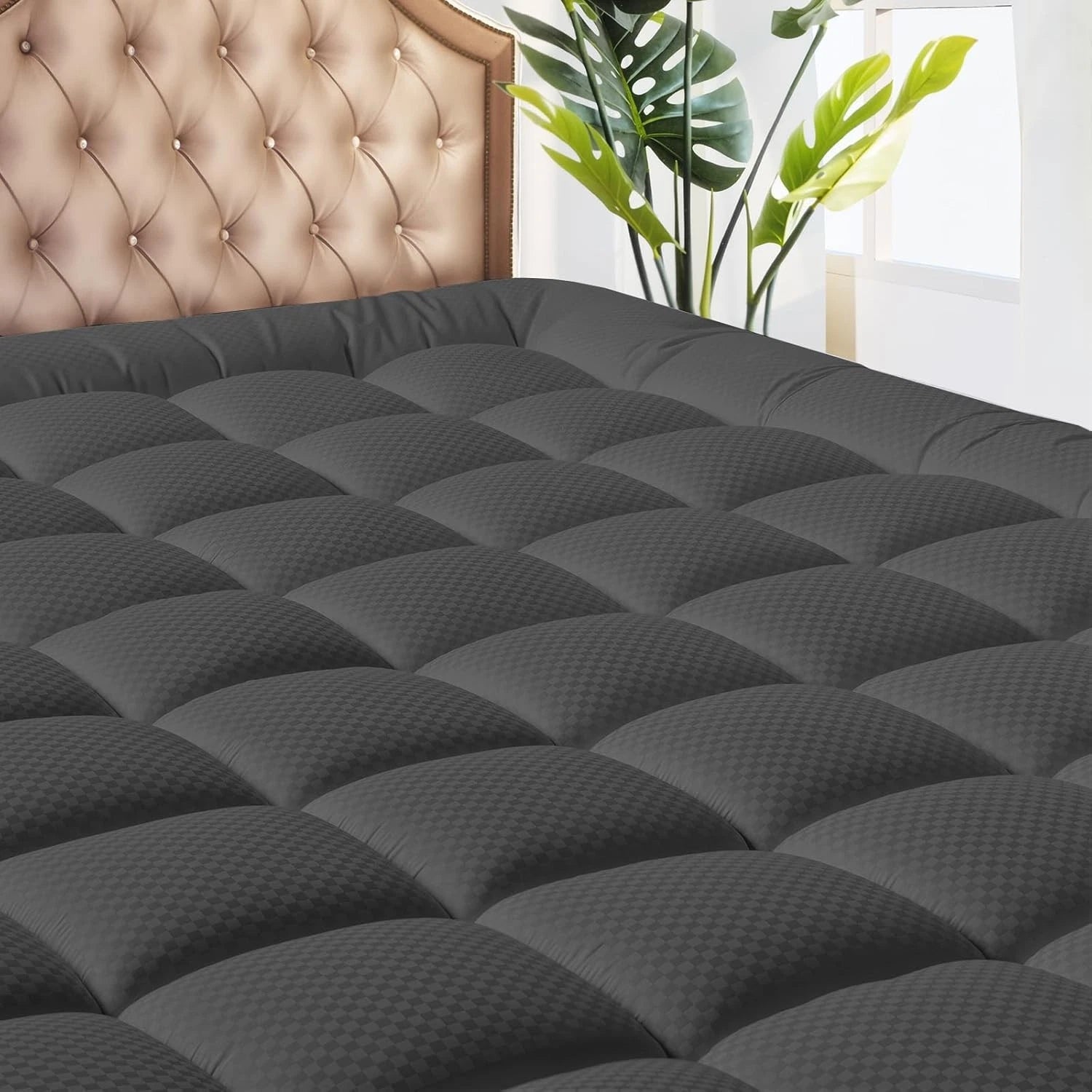 Double extra-large mattress pad with pillow top with 8-21 inch deep pockets 07FC0E-D4 - KOEEK