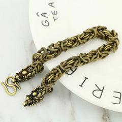 Copper Zodiac Dragon Head Bracelet Men Women Metal Bangle Handcrafted Jewelry 07FC0E-D4 - KOEEK