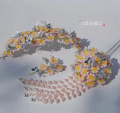 Handwork Japanese Sakura Kanzashi Hairpin Silk Hair Stick Kimono Hair Accessorie 07FC0E-D4 - KOEEK