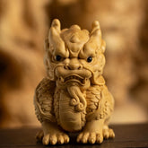 7cm Small Leaved Boxwood HandCarved Auspicious Beast Kylin tea pet Ornament 07FC0E-D4 - KOEEK