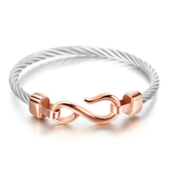 Love Infinity Symbol Charm Stainless Steel Cable Women's Cuff Bangle Bracelet 07FC0E-D4 - KOEEK