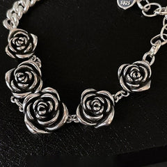 925 Sterling Silver Vintage Roses Flower Chain Bracelet Trendy Style Bangle 07FC0E-D4 - KOEEK