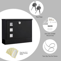 Locking Wall Mount Mailbox withThree Mailbox Number StickersLarge Capacity,Black 07FC0E-D4 - KOEEK