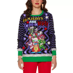 KILLER KLOWNS LIGHT UP & SOUND! UGLY HOLIDAY CHRISTMAS SWEATER ADULT LARGE L 07FC0E-D4 - KOEEK