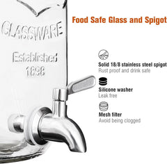 Glass Drink Dispenser for Parties, 1 Gallon Beverage Dispenser with Stand Spigot 07FC0E-D4 - KOEEK