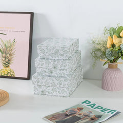 Decorative Cardboard Storage Boxes, Set of 3 Light Green Floral Pattern Keepsake 07FC0E-D4 - KOEEK