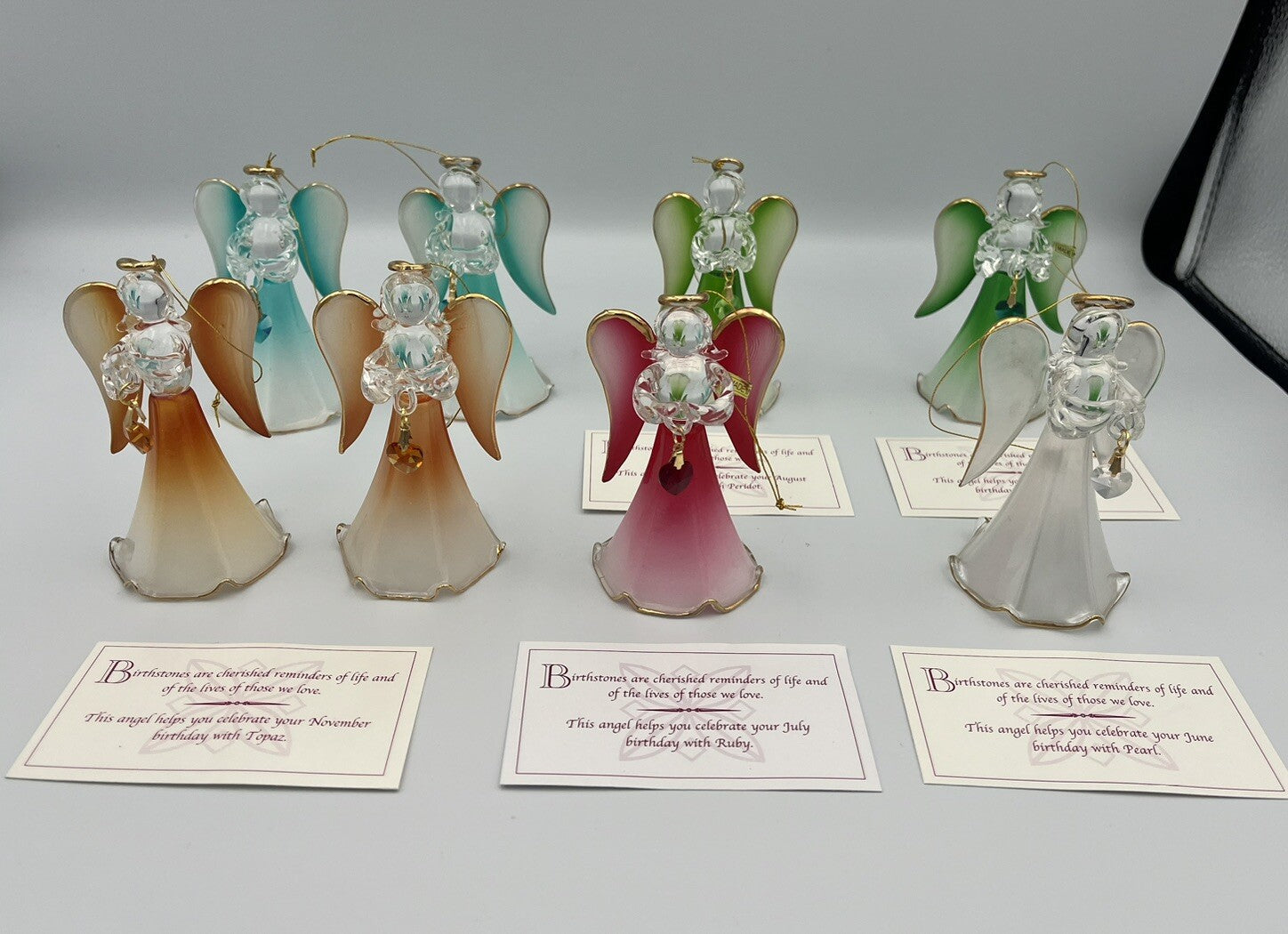 (8) Glass Ornament Angels High Quality Glass Collection Birthstone Angels ! 07FC0E-D4 - KOEEK