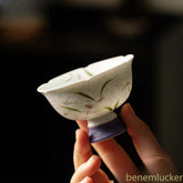60ml Retro Ceramic Handpainted Orchid High Foot Cup Tea-tasting Cup Master Cup 07FC0E-D4 - KOEEK
