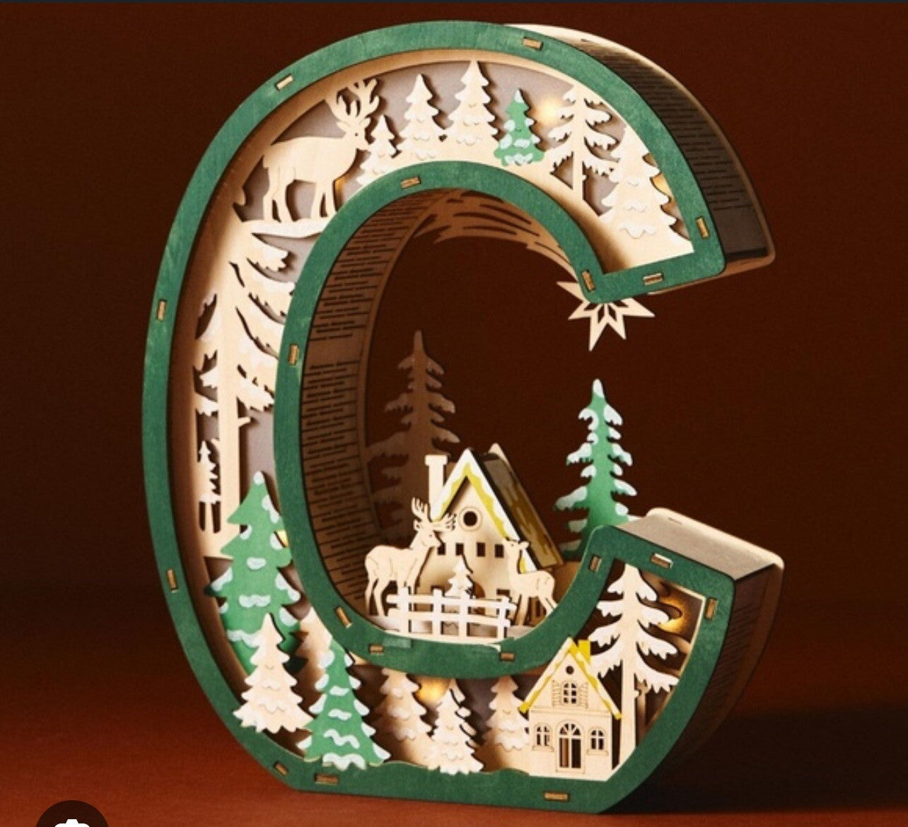 Anthropologie Wonderland Scene Monogram Light-Up Holiday Decoration Letter C ANTHROPOLOGIE - KOEEK