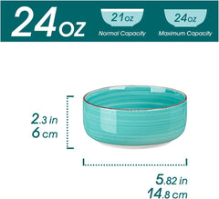 Bonita Cereal Bowls Set of 6, 24 Oz Ceramic Bowls for Kitchen, Dishwasher