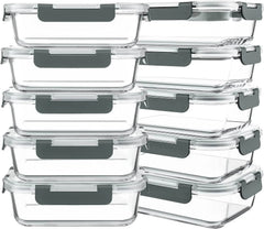 Pack of 10 30 oz. Glass Lunch Boxes with Lids Glass Food Storage Containers 07FC0E-D4 - KOEEK