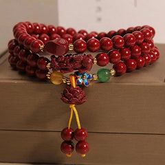 Natural Cinnabar Handcarved Pi Xiu Luck Bracelet Prayer Beads Amulet Bangle 07FC0E-D4 - KOEEK