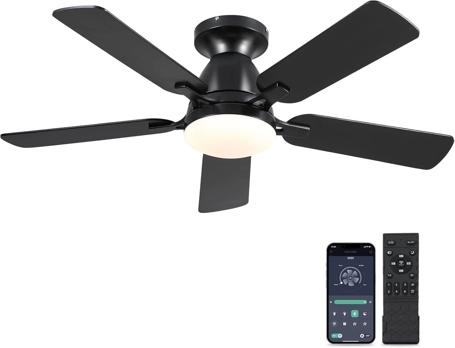Ceiling Fans with Lights- 46"Low Profile Indoor Ceiling Fan with Light 07FC0E-D4 - KOEEK