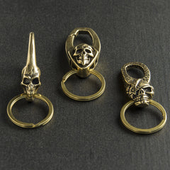 Solid Brass Skull KeyChain Keyring Split Ring Punk GH692 07FC0E-D4 - KOEEK