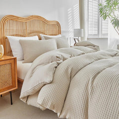 Microfiber Woven Duvet Cover King Size, Khaki Textured Duvet Cover Set 07FC0E-D4 - KOEEK