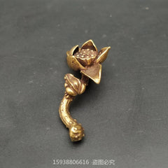 Solid Brass Lotus Frog Mini Ornament Retro Tea Ceremony Tea Pet Bronze Carving 07FC0E-D4 - KOEEK