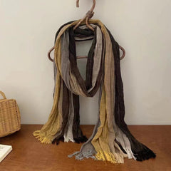 Mens Cotton Linen Colorful Stripe Scarf Shawl Unisex Breathable Soft Scarves 07FC0E-D4 - KOEEK