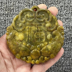 Jade Xiuyu Stone Carved Double Fish Figurine Collectible Amulet Jade Sculpture 07FC0E-D4 - KOEEK