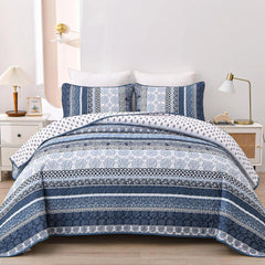 Bohemian Style Quilt Set (Queen Size) Navy Blue Bohemian Style 3-Piece Quilt Set 07FC0E-D4 - KOEEK