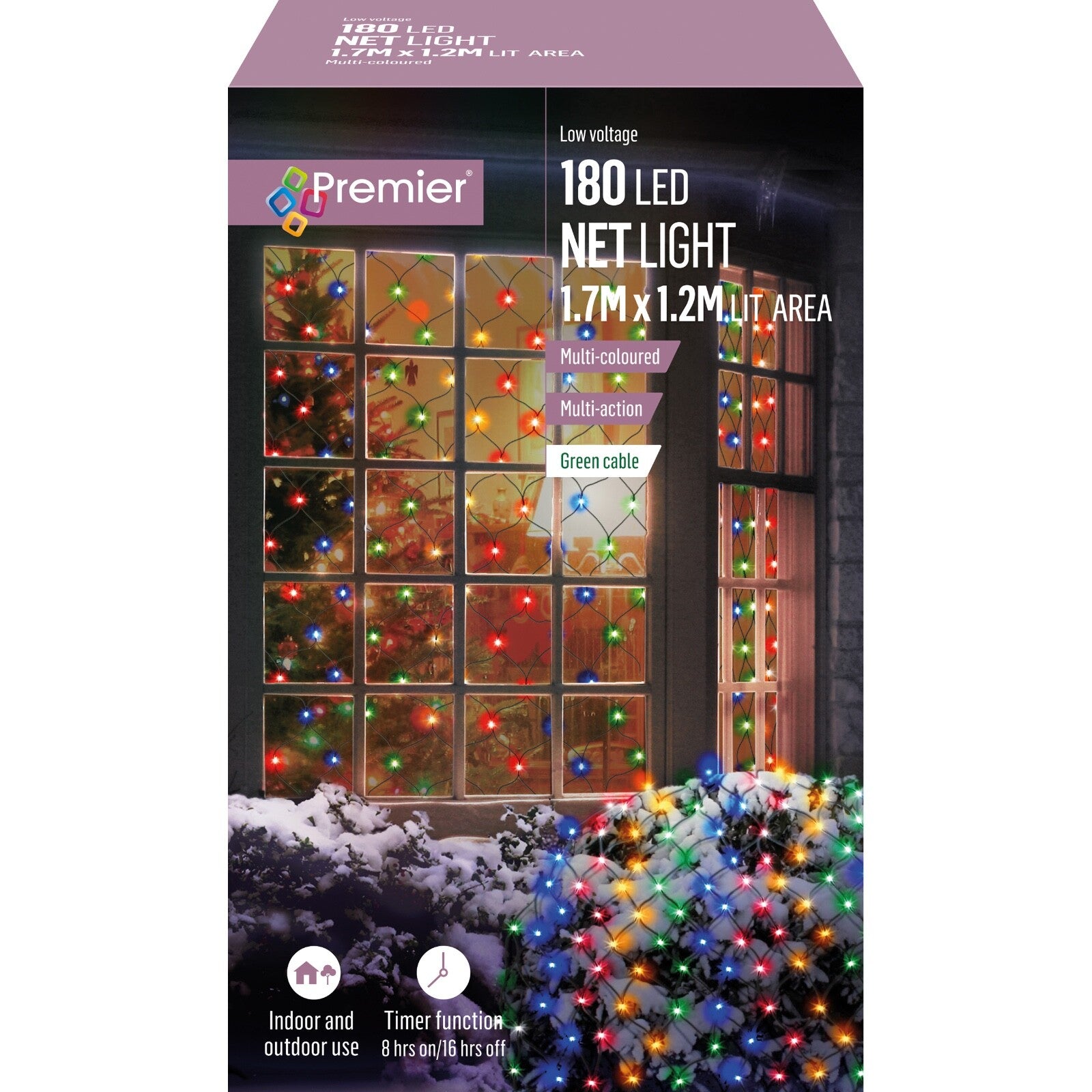 Premier 180 LED Christmas Multi-Action Curtain Net Lights - 1.7m x 1.2m - MULTI PREMIER - KOEEK