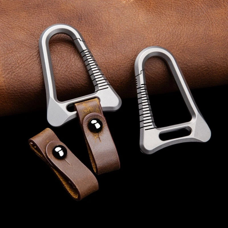 TC4 EDC Titanium Alloy + Leather Keychain Carabiner Portable Car Key Bag Pendant EDC - KOEEK