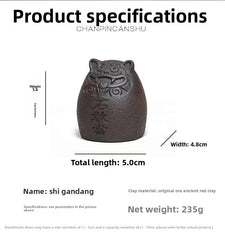 5.8cm Yixing Purple Clay Shigandang Tiger Stateu Handcarved Tea Pet Ornament 07FC0E-D4 - KOEEK