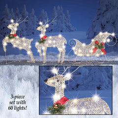 Bright Sleigh & Reindeer Lighted Metal Christmas Lawn Decor Set 25"H x 5ft #451 07FC0E-D4 - KOEEK