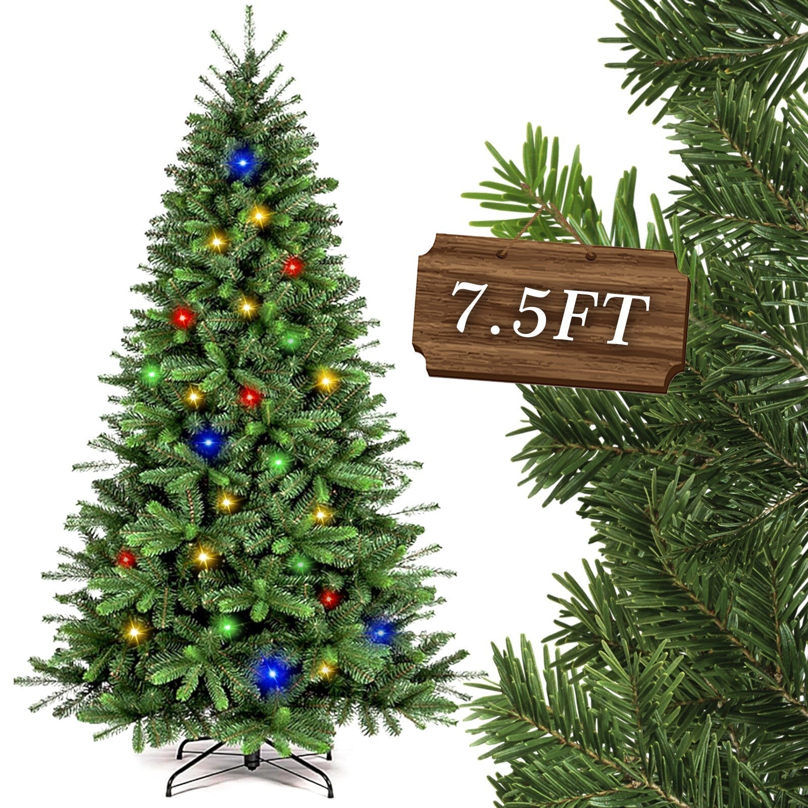 7.5FT Christmas Tree Artificial Decor Tree w/ LED Light Xmas Holiday Decoration 07FC0E-D4 - KOEEK