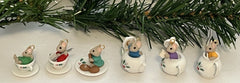 1991 Hallmark Ornament TINY TEA PARTY Tiny Mice In A Miniature Tea Set Set 6 HALLMARK - KOEEK