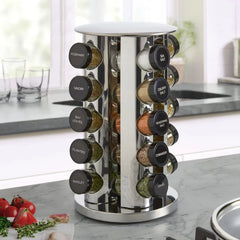 20-can rotating tabletop spice rack, polished stainless steel, black lid 07FC0E-D4 - KOEEK