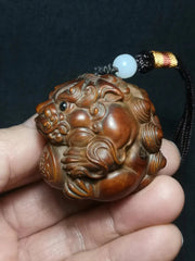 1919 Collectable Japanese Boxwood Hand Carved Lion Figure Statue Netsuke Gift 07FC0E-D4 - KOEEK