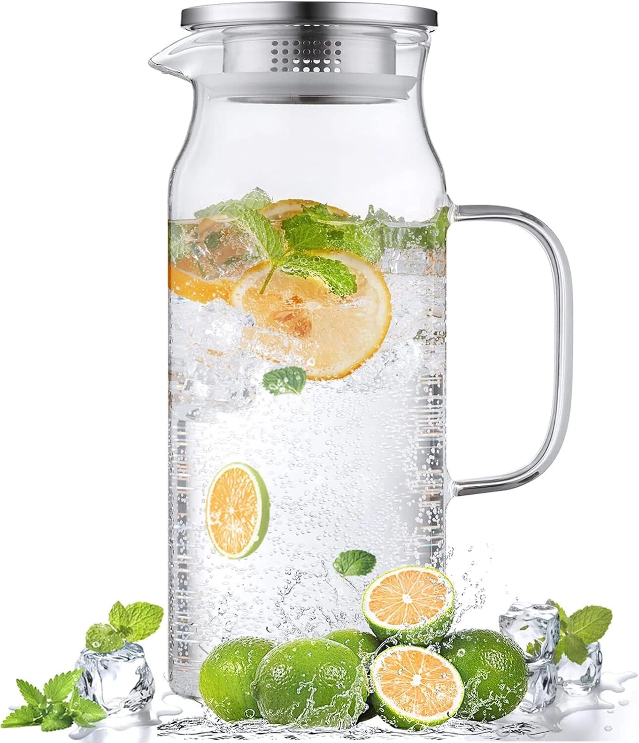 2 Liter 68 oz Glass Pitcher with Lid and Spout, Glass Carafe Hot/Cold Water 07FC0E-D4 - KOEEK