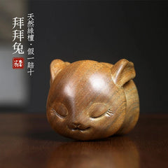 Green Sandalwood "bye-Bye Rabbit" Cute Zodiac Rabbit Figurine As A Gift 07FC0E-D4 - KOEEK