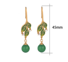 Green Jade Drop Dangle Earrings Boho Gemstone Leaf Design Hook 18K Gold Plated 07FC0E-D4 - KOEEK